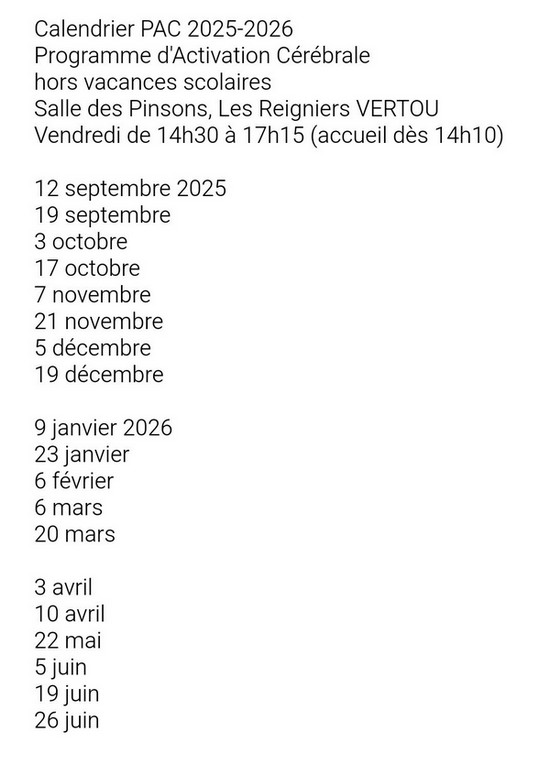 Calendrier PAC 2025-2026